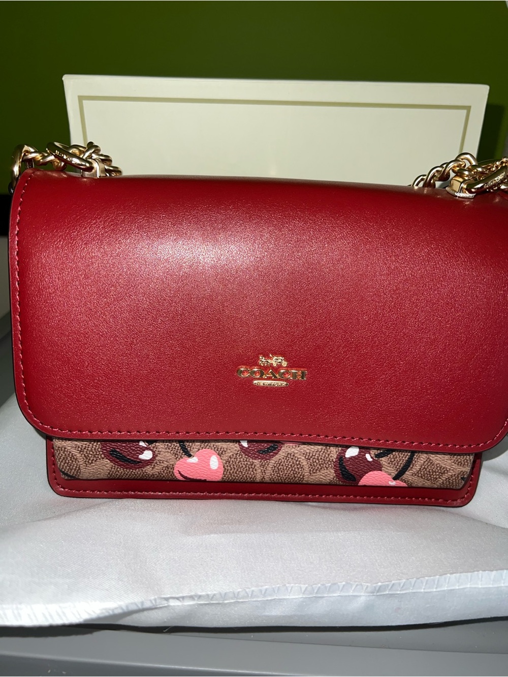 Red Leather and Signature Canvas Cherry Crossbody Bag